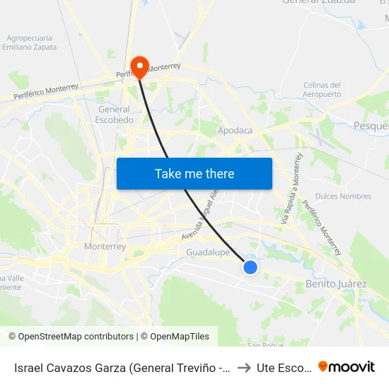 Israel Cavazos Garza (General Treviño - Benito Juárez) to Ute Escobedo map
