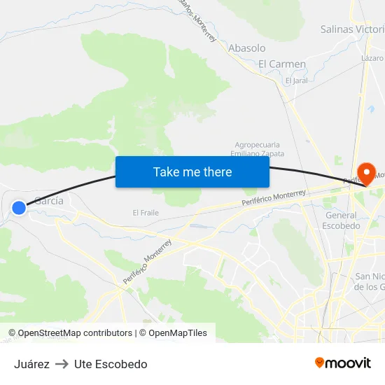 Juárez to Ute Escobedo map