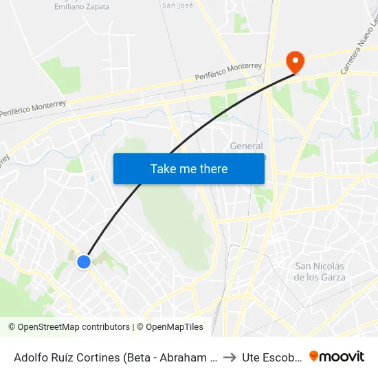 Adolfo Ruíz Cortines (Beta - Abraham Lincoln) to Ute Escobedo map