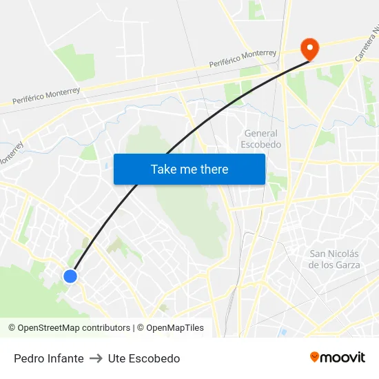 Pedro Infante to Ute Escobedo map