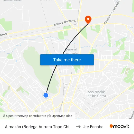 Almazán (Bodega Aurrera Topo Chico) to Ute Escobedo map