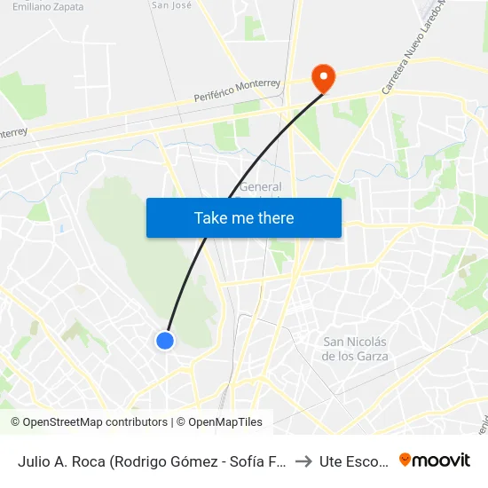 Julio A. Roca (Rodrigo Gómez - Sofía Fucci Allende) to Ute Escobedo map