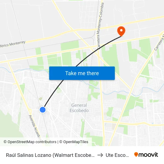 Raúl Salinas Lozano (Walmart Escobedo Norte) to Ute Escobedo map