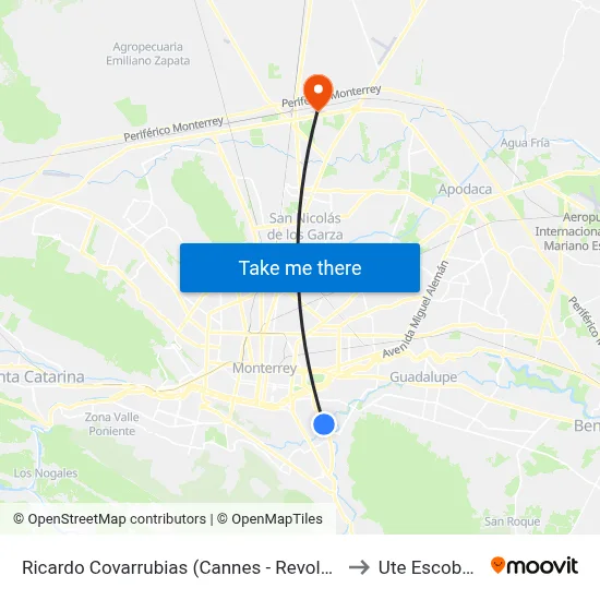 Ricardo Covarrubias (Cannes - Revolución) to Ute Escobedo map