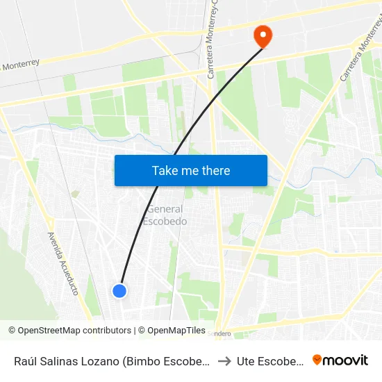 Raúl Salinas Lozano (Bimbo Escobedo) to Ute Escobedo map