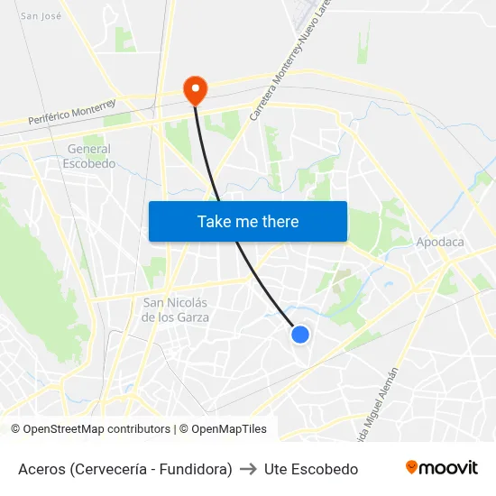 Aceros (Cervecería - Fundidora) to Ute Escobedo map
