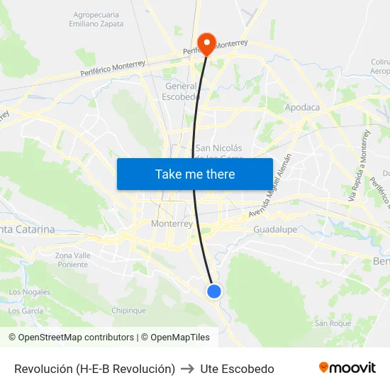 Revolución (H-E-B Revolución) to Ute Escobedo map