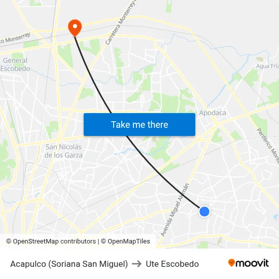 Acapulco (Soriana San Miguel) to Ute Escobedo map