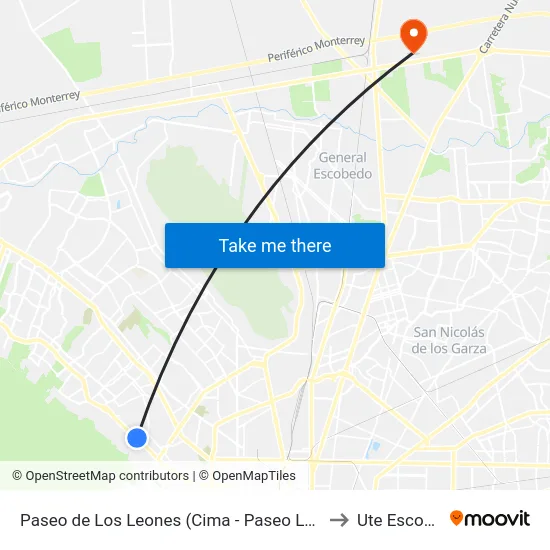 Paseo de Los Leones (Cima - Paseo La Montaña) to Ute Escobedo map