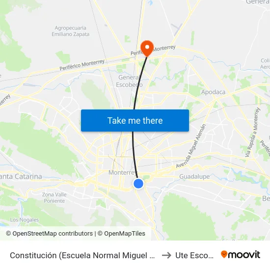 Constitución (Escuela Normal Miguel F. Martínez) to Ute Escobedo map