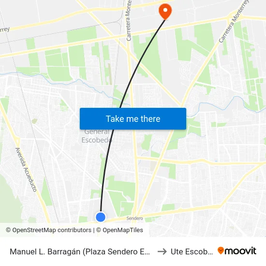 Manuel L. Barragán (Plaza Sendero Escobedo) to Ute Escobedo map
