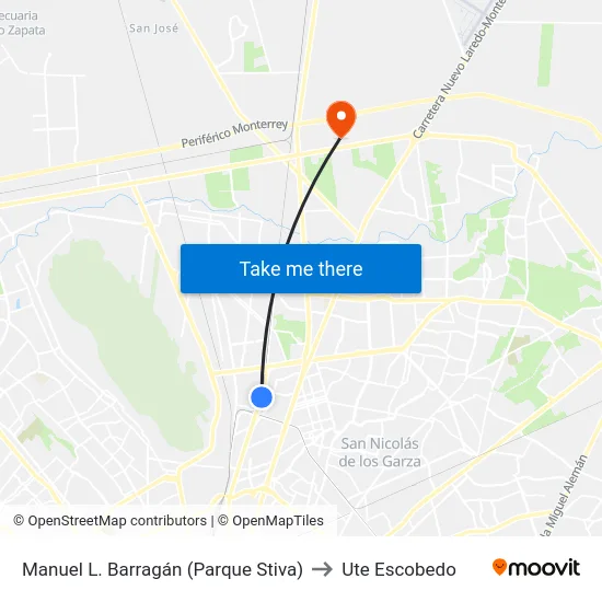 Manuel L. Barragán (Parque Stiva) to Ute Escobedo map