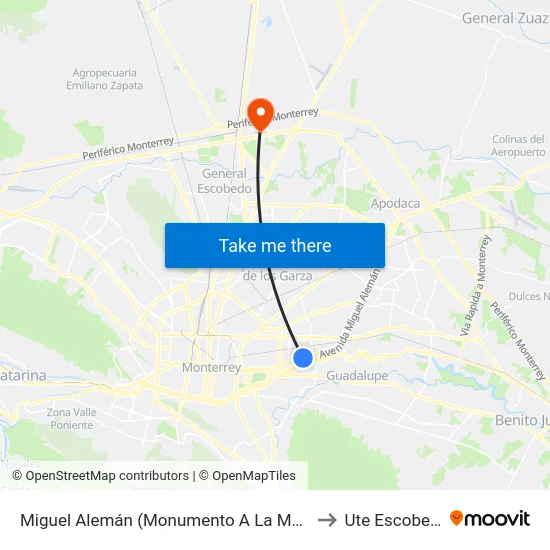 Miguel Alemán (Monumento A La Madre) to Ute Escobedo map