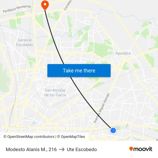 Modesto Alanis M., 216 to Ute Escobedo map