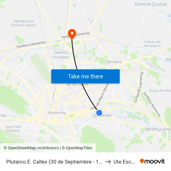 Plutarco E. Calles (30 de Septiembre - 16 de Noviembre) to Ute Escobedo map