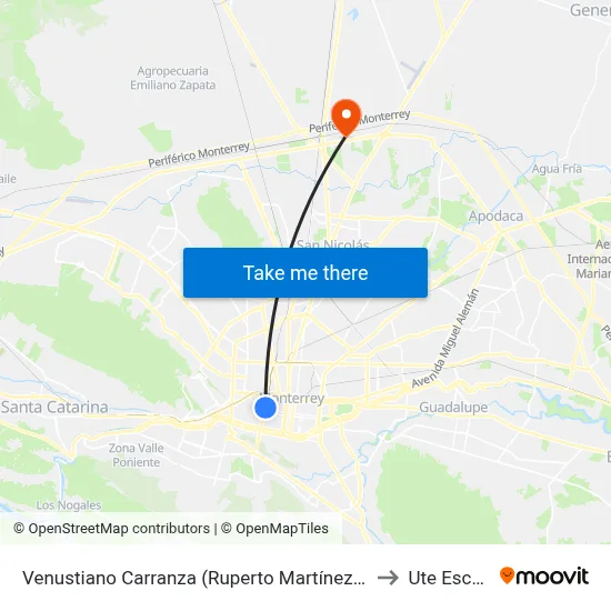 Venustiano Carranza (Ruperto Martínez - Albino Espinosa) to Ute Escobedo map