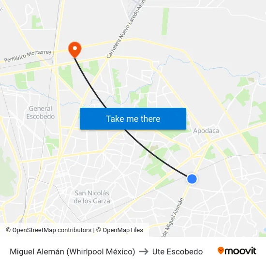 Miguel Alemán (Whirlpool México) to Ute Escobedo map