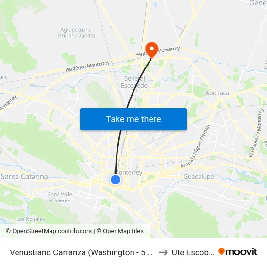 Venustiano Carranza (Washington - 5 de Mayo) to Ute Escobedo map
