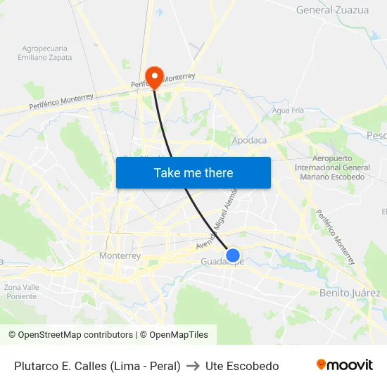 Plutarco E. Calles (Lima - Peral) to Ute Escobedo map