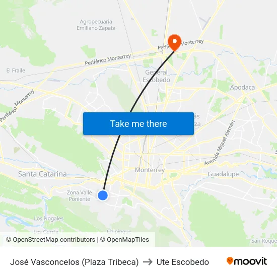 José Vasconcelos (Plaza Tribeca) to Ute Escobedo map