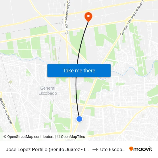 José López Portillo (Benito Juárez - Laredo) to Ute Escobedo map