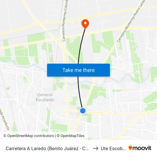 Carretera A Laredo (Benito Juárez - Concordia) to Ute Escobedo map