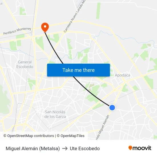 Miguel Alemán (Metalsa) to Ute Escobedo map