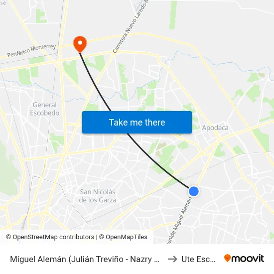 Miguel Alemán (Julián Treviño - Nazry Hasbún Hasbún) to Ute Escobedo map