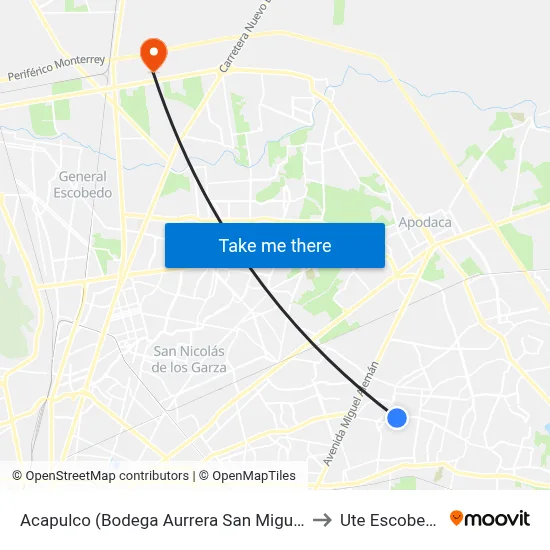 Acapulco (Bodega Aurrera San Miguel) to Ute Escobedo map