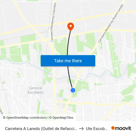 Carretera A Laredo (Outlet de Refacciones) to Ute Escobedo map