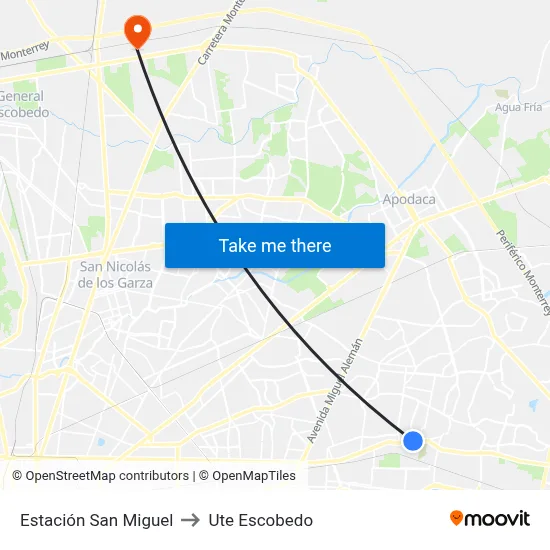 Estación San Miguel to Ute Escobedo map
