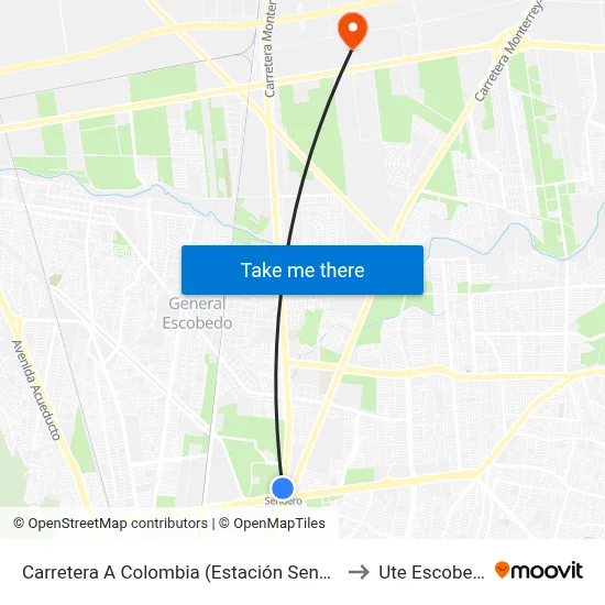 Carretera A Colombia (Estación Sendero) to Ute Escobedo map