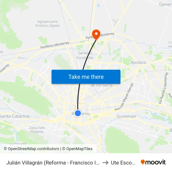 Julián Villagrán (Reforma - Francisco I. Madero) to Ute Escobedo map