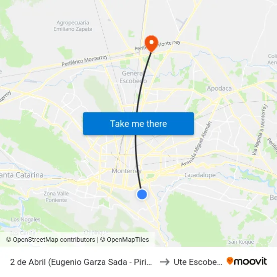 2 de Abril (Eugenio Garza Sada - Pirineos) to Ute Escobedo map