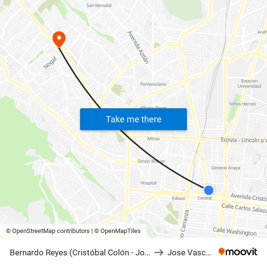 Bernardo Reyes (Cristóbal Colón - José M. Domínguez) to Jose Vasconcelos map