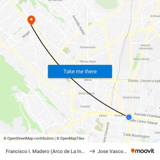Francisco I. Madero (Arco de La Independencia) to Jose Vasconcelos map