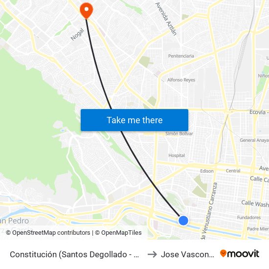 Constitución (Santos Degollado - Baudelaire) to Jose Vasconcelos map
