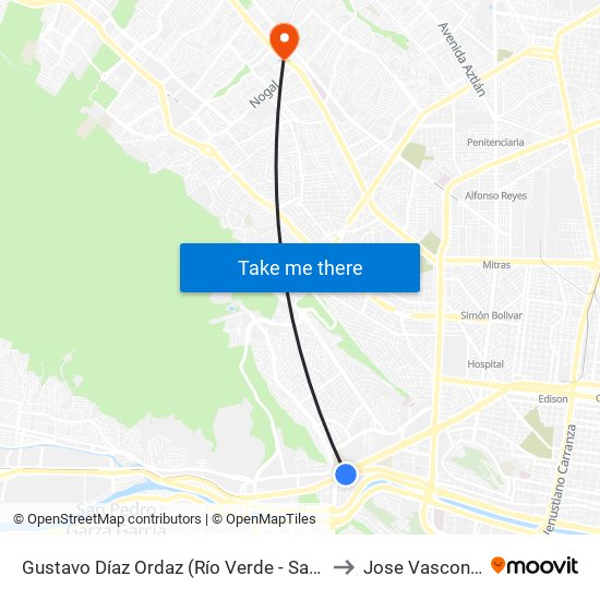 Gustavo Díaz Ordaz (Río Verde - San Jerónimo) to Jose Vasconcelos map