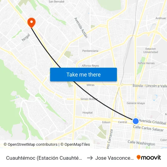 Cuauhtémoc (Estación Cuauhtémoc) to Jose Vasconcelos map
