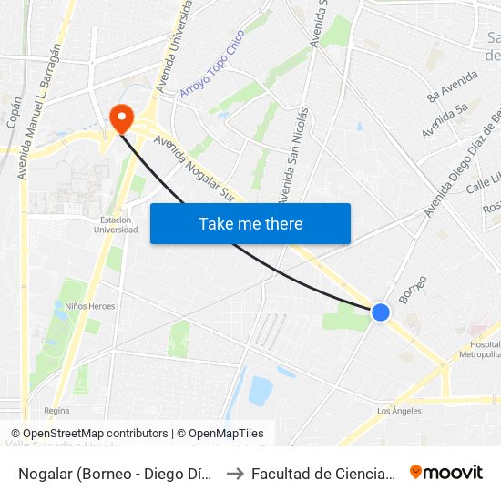 Nogalar (Borneo - Diego Díaz de Berlanga) to Facultad de Ciencias Biologicas map