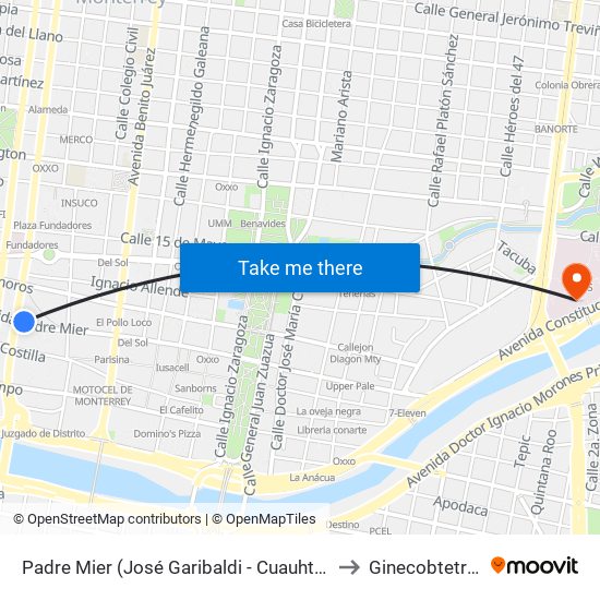 Padre Mier (José Garibaldi - Cuauhtémoc) to Ginecobtetricia map