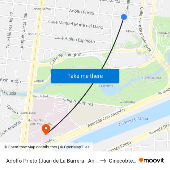 Adolfo Prieto (Juan de La Barrera - Antonio Coello) to Ginecobtetricia map