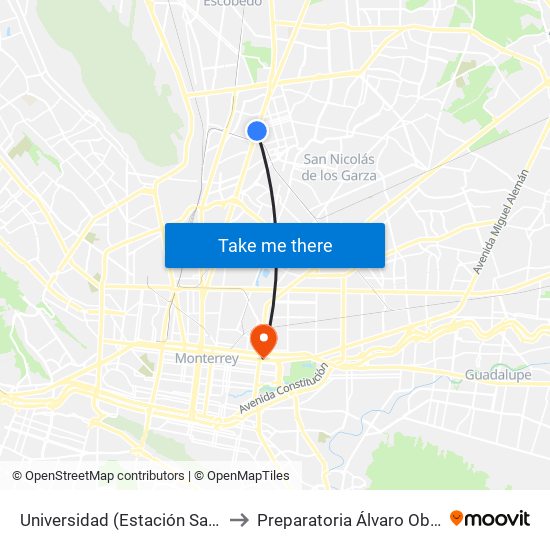 Universidad (Estación San Nicolás) to Preparatoria Álvaro Obregón #3 map