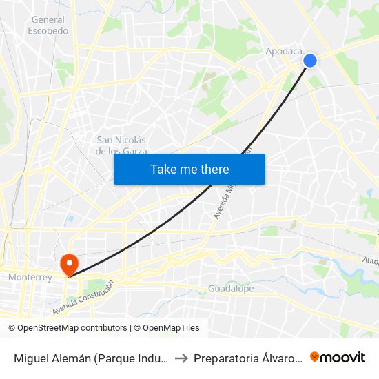 Miguel Alemán (Parque Industrial Monterrey) to Preparatoria Álvaro Obregón #3 map