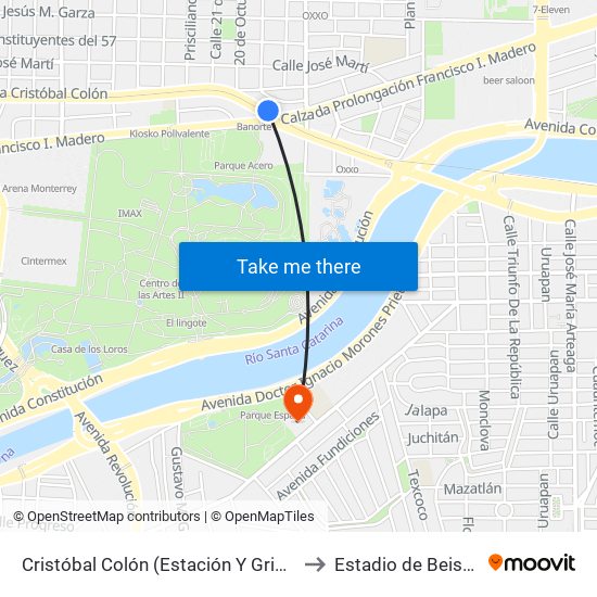 Cristóbal Colón (Estación Y Griega) to Estadio de Beisbol map