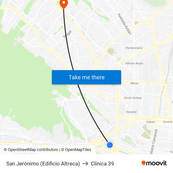 San Jerónimo (Edificio Altreca) to Clinica 39 map