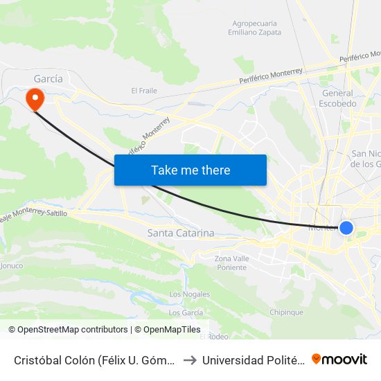 Cristóbal Colón (Félix U. Gómez - Joaquín Garza Leal) to Universidad Politécnica de García map