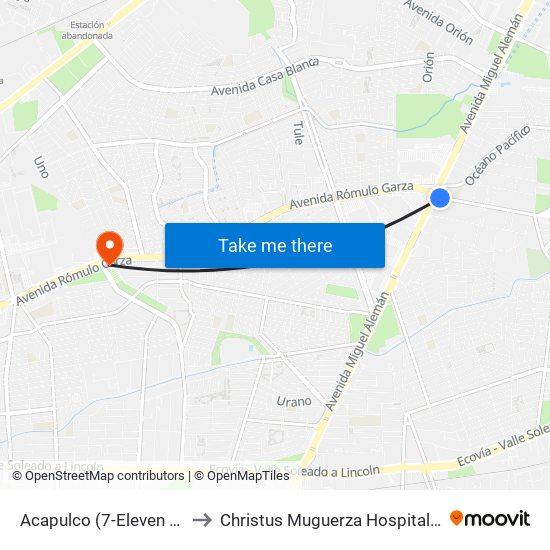 Acapulco (7-Eleven Acapulco) to Christus Muguerza Hospital San Nicolás map