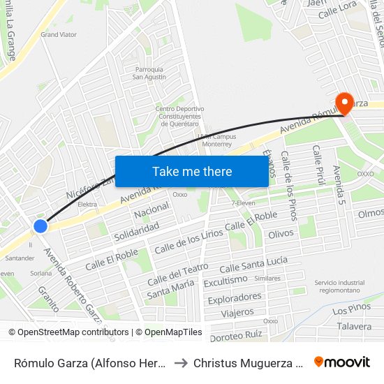 Rómulo Garza (Alfonso Herrera - Roberto Garza Sada) to Christus Muguerza Hospital San Nicolás map