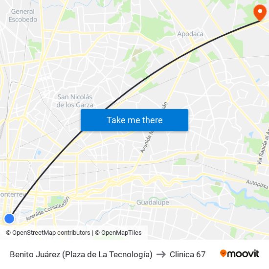 Benito Juárez (Plaza de La Tecnología) to Clinica 67 map
